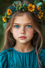 Fototapeta premium A young girl with a flower crown on her head