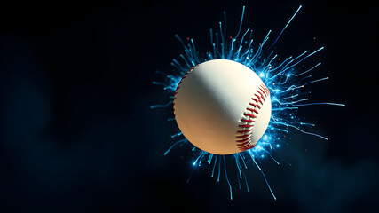 A baseball with a trail of blue energy lines, symbolizing the power and speed of the sport