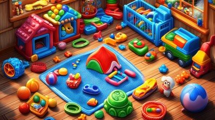 Colorful and Inviting Indoor Playroom for Young Children Filled with Various Educational and Fun Toys in a Cozy Environment