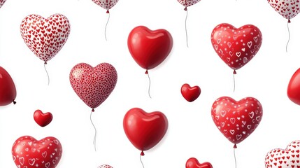 Red Heart Shaped Balloons Float Against White Background