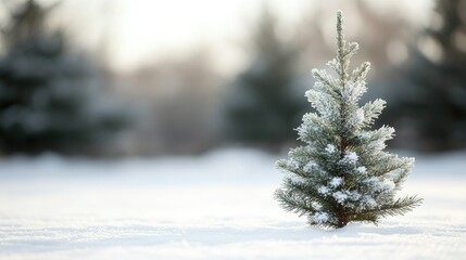 Photo of empty white snow with Christmas tree