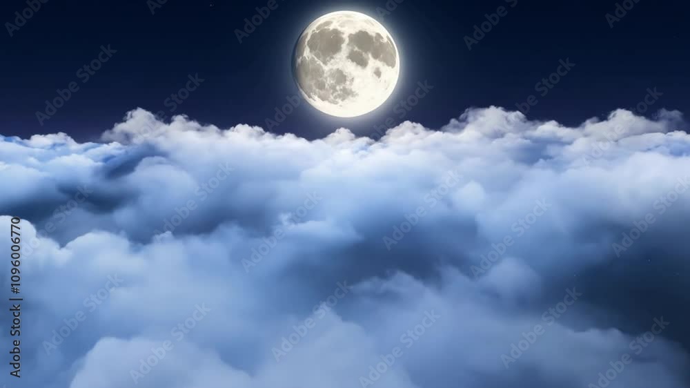 Aufkleber The full moon illuminates the night sky, casting a soft glow over a blanket of fluffy clouds below, creating a mesmerizing and tranquil atmosphere.