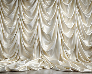 Luxurious ivory satin fabric backdrop with elegant draping and soft texture, perfect for photography or event decoration
