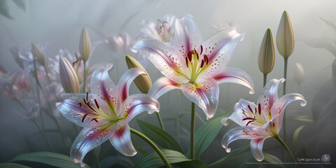 Fototapeta premium beautiful light spectrum lily flowers, flower pattern, lily flower background, created by Generative AI