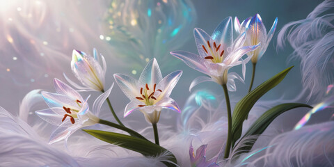 Fototapeta premium beautiful light spectrum lily flowers, flower pattern, lily flower background, created by Generative AI