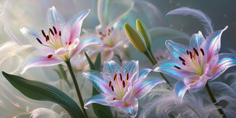 beautiful light spectrum lily flowers, flower pattern, lily flower background, created by Generative AI