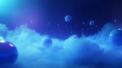 Mystical Blue Nebula with Glowing Spheres