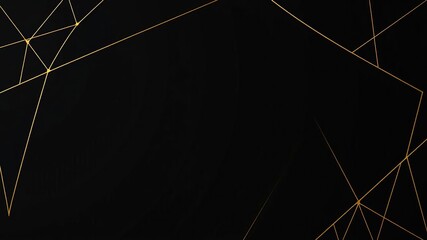 Black background with gold geometric lines creating a sense of depth, geometric patterns with gold accents, 3d effect, black and gold decor