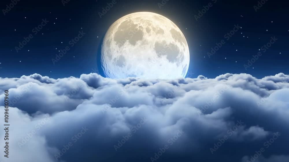 Poster the bright full moon hangs majestically in a clear night sky, casting a gentle glow over soft, fluff