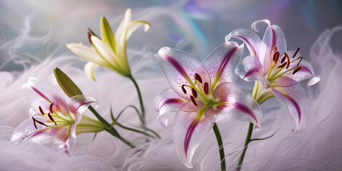Fototapeta premium beautiful light spectrum lily flowers, flower pattern, lily flower background, created by Generative AI