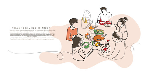 thanksgiving day celebration background.design thanksgiving day banner with image of people having dinner together with abstract line art concept.eps 10 vector illustration