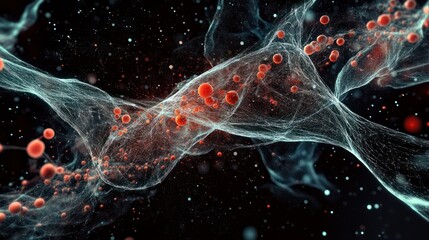 Image of digital data processing and dna strands on black background