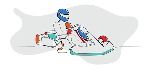 line art drawing of go-kart racer.one line drawing of go-kart racer.abstract line art vector illustration.isolated white background