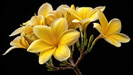 Fototapeta premium Bright yellow petals with soft texture and intricate details on a stem, blossom, branch