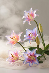beautiful light spectrum lily flowers, flower pattern, lily flower background, created by Generative AI