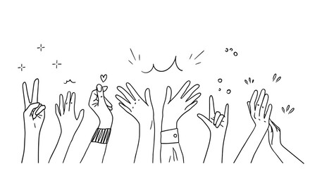 doodle hands up,Hands clapping with love. applause gestures. Give and share your love to people. vector illustration