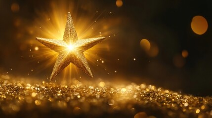 Golden star shining brightly on a festive night