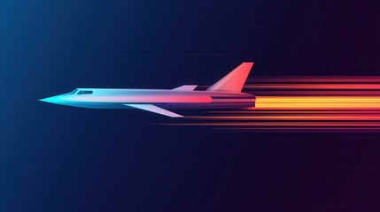 Futuristic Jet Plane in Flight  Speed  Neon  Technology  Abstract Art