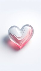 White and pink glass heart on a white background. valentine's day concept