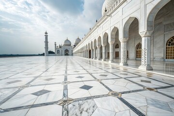 Obraz premium Close-up of white and grey marble tile pattern, luxurious materials, modern design element