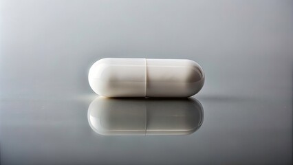 Minimalist Low Light Photography of a Single White Capsule Pill on Neutral Background for Healthcare and Pharmaceutical Themes