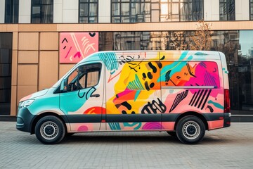 Brightly Styled Van in Urban Setting