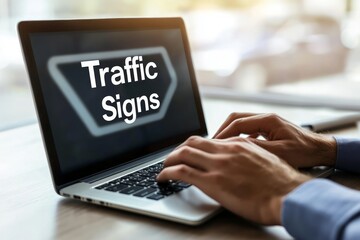 Traffic Signs Displayed on a Laptop