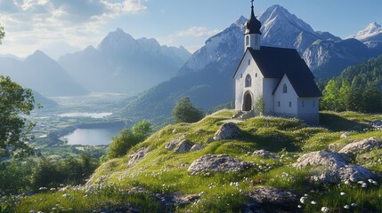  Panorama of Johannesberg Chapel and Traunstein Mountain with Scenic View