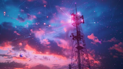 Mobile telecommunication cell tower with transmit digital light, antenna telecom concept