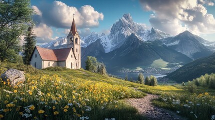  Panorama of Johannesberg Chapel and Traunstein Mountain with Scenic View