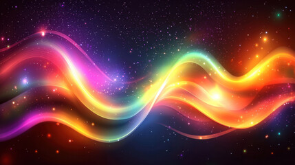 Fototapeta premium Colorful abstract background with vibrant waves and starry sky. This design features gradient of colors, creating dynamic and energetic atmosphere