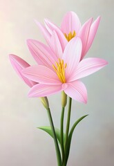 Fototapeta premium Elegant pink rain lilies, delicate petals, soft light, botanical illustration, floral beauty, nature's artistry, serene image.