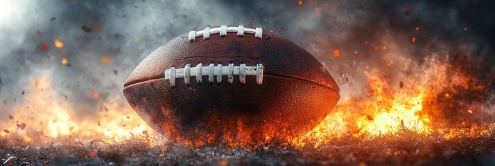 Dramatic Football on Fire in Action Scene
