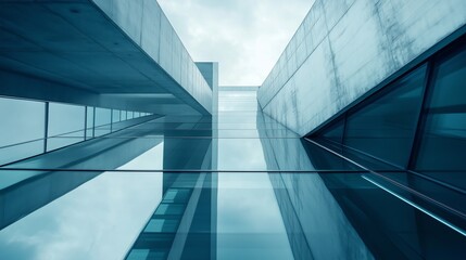 Abstract Perspective of Modern Glass and Concrete Architecture with Sky Reflections
