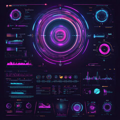 Fototapeta premium A HUD circle hologram designed for UI, UX, and GUI presentations, featuring a sci-fi dashboard with a futuristic user interface. This innovation-driven template highlights a vector FUI (Futuristic Use