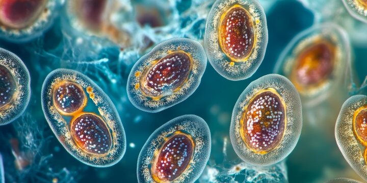 Microscopic detection of helminth eggs reveals the presence of parasitic eggs. This microscopic study aids in understanding helminth egg infections, crucial for education and medical treatment.