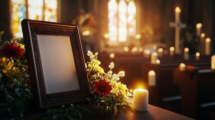  Photo Frame, Cremation Urn, and Candles in Church 8K Realistic