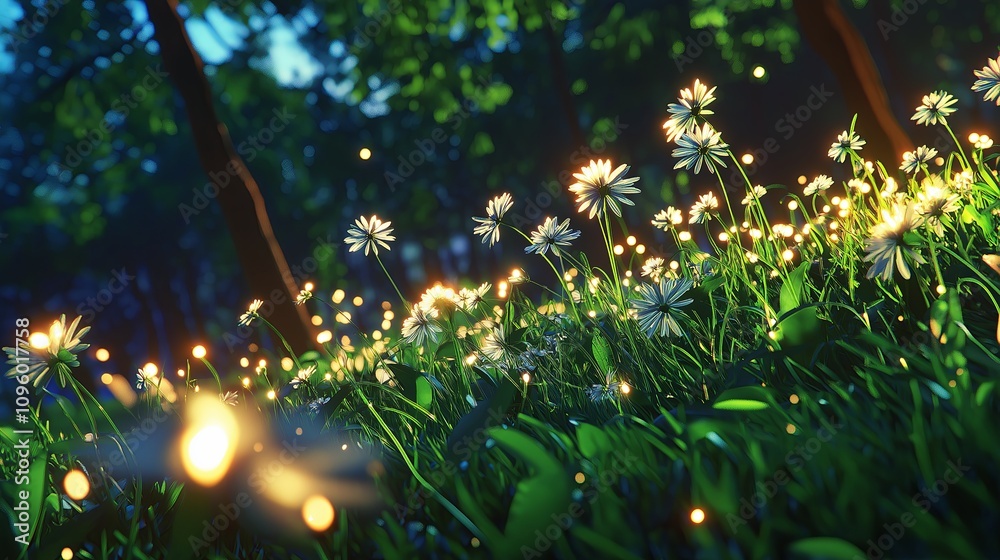 Aufkleber a meadow filled with glowing dandelions gently swaying in the breeze.