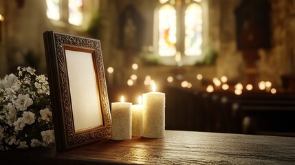  Photo Frame, Cremation Urn, and Candles in Church 8K Realistic