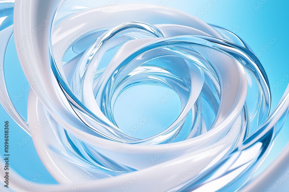 Poster a minimalist sci-fi wormhole with swirling gradients in white and blue.