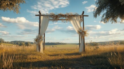 Photos of Beautiful Wedding Decoration in the Field in the Open Air