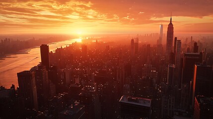 Golden hour transforming New York City into glowing urban masterpiece image