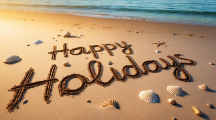 Fototapeta premium Serene beach scene during holiday season for card and greeting card