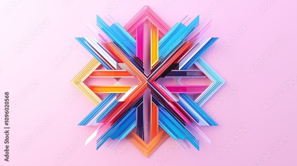 Poster abstract geometric shapes in bold primary colors arranged symmetrically