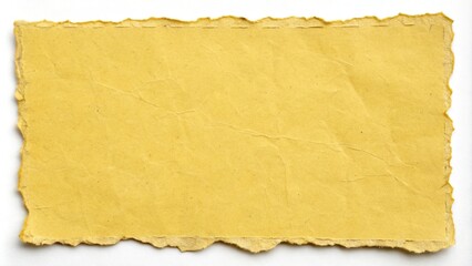 Obraz premium Fragment of yellow paper with rough irregular edges, torn edges, yellow sheet, broken paper, paper fragments, edge damage