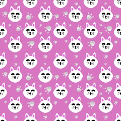 Adorable Cat Faces with Paw Prints on Pink Background