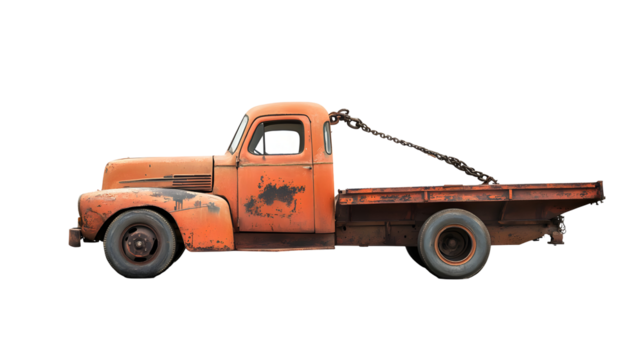 Vintage Orange Pickup Truck on Isolated Background Evokes Nostalgia and Rustic Charm. isolated white