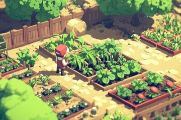 Playful Garden Inspector in a Sunny Cartoon Style