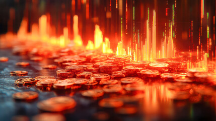 Bitcoin token in front of a blurred chart background