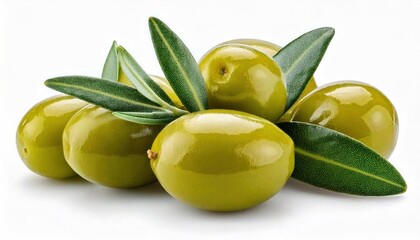 Delicious olives with leaves, isolated on white background 